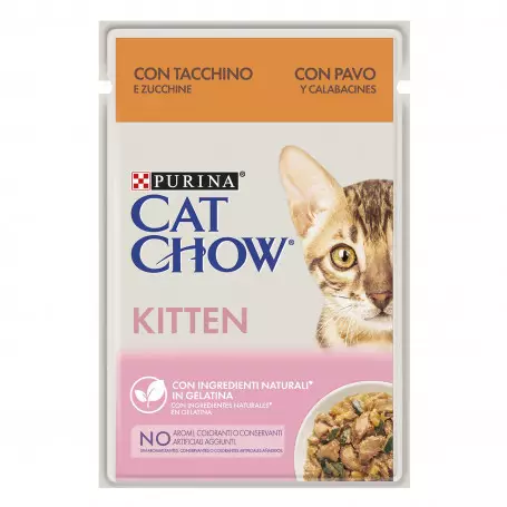 Alimento para Gatitos Cat Chow Feline Sabor Pavo y Calabacín 26x85g - Nutrición Completa y Deliciosa