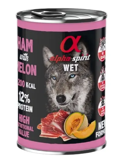 Delicioso Jamón con Melón para Perros - Alpha Spirit Lata 6x400g