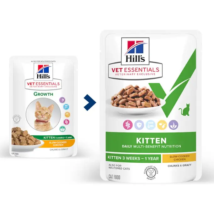 Hill's VetEss Feline Kitten Growth Pollo - Comida Húmeda Saludable para Gatos, Bolsa 12x85g