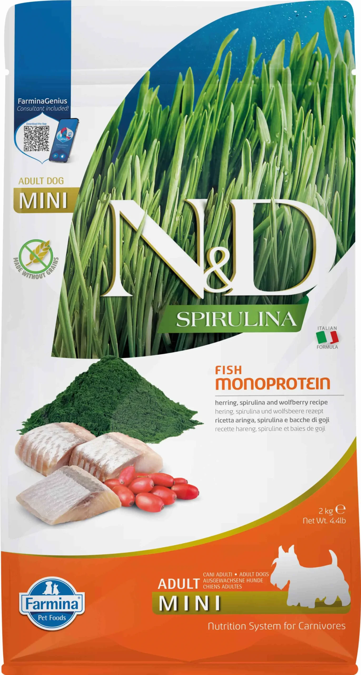 Alimento para Perros Mini Farmina ND Spirulina y Arenque 2kg - Nutrición Óptima