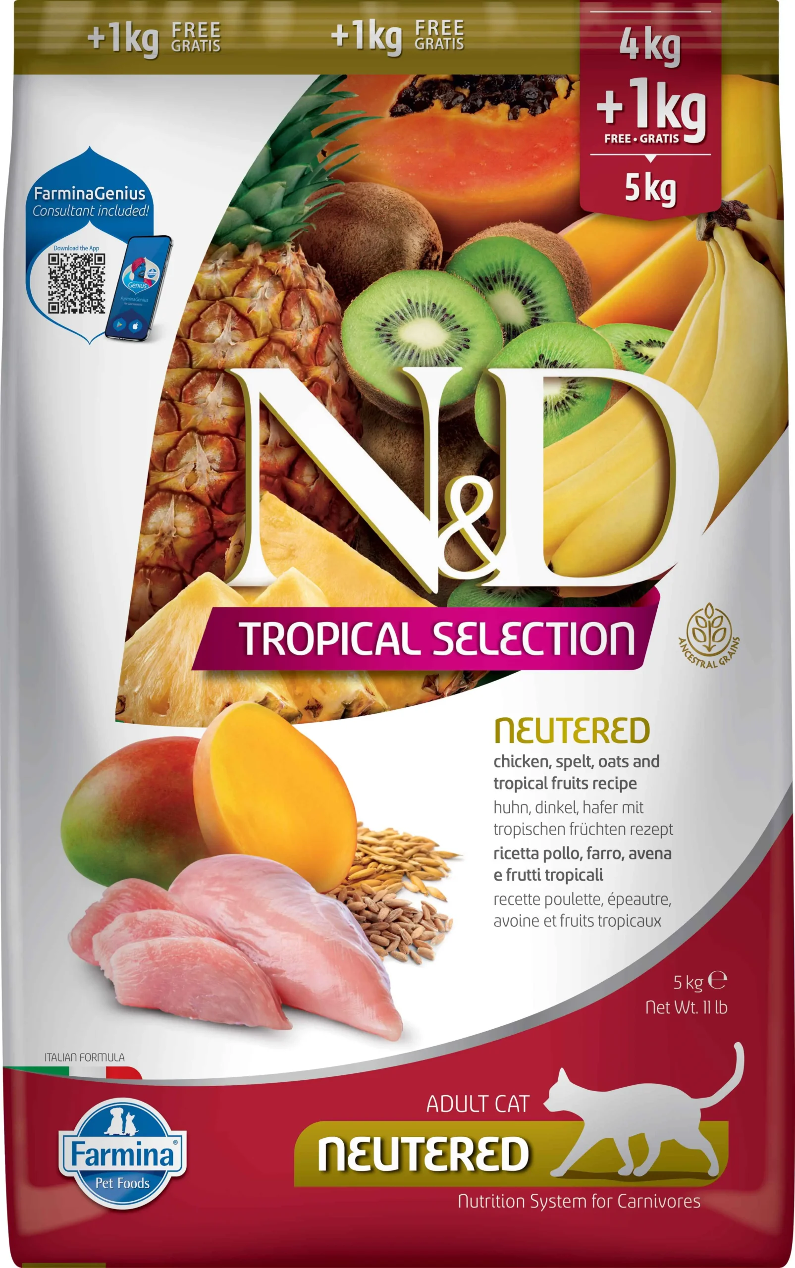 Farmina ND Cat Tropical Selection Neutered Pollo 4.1kg: Alimento Premium para Gatos Esterilizados