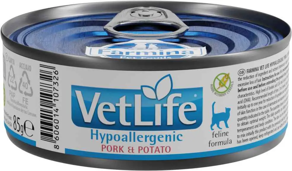 Farmina Vet Life Cat Hipoalergénico Cerdo - Pack 12x85g: Comida Premium para Gatos