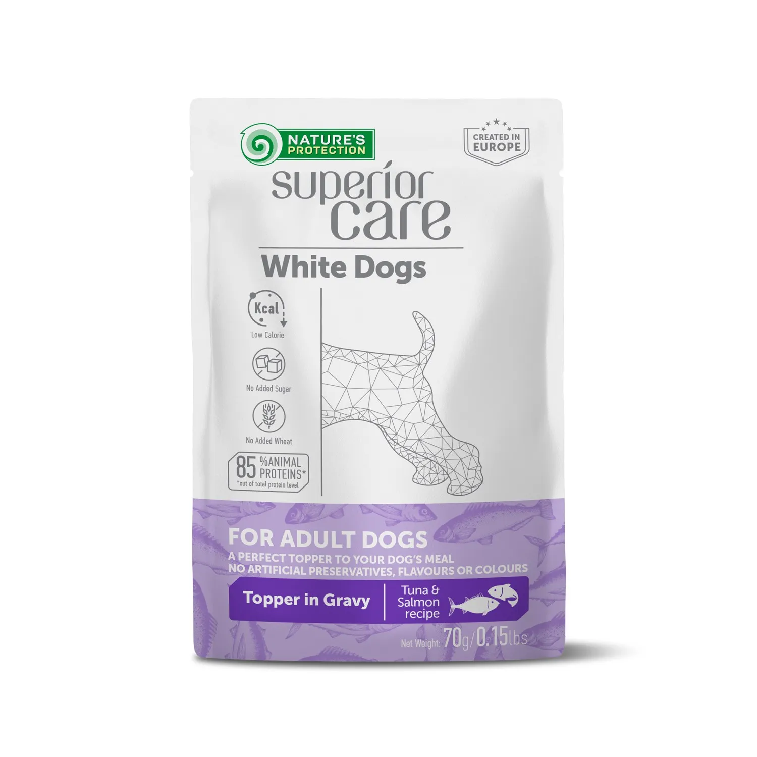 Delicioso topper de atún y salmón para perros adultos blancos - nature’s p sc 24x70gr