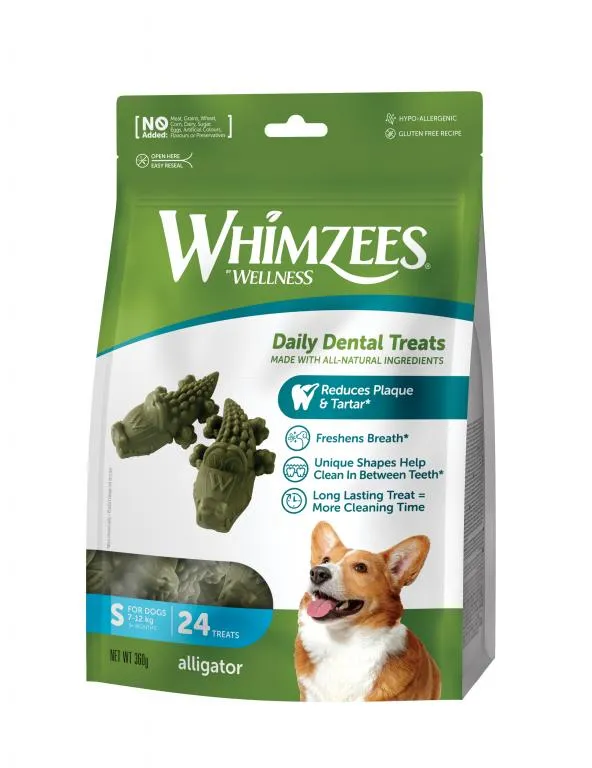 WHIMZEES Alligator S: Snacks Dentales Naturales para Perros - Pack de 24uds