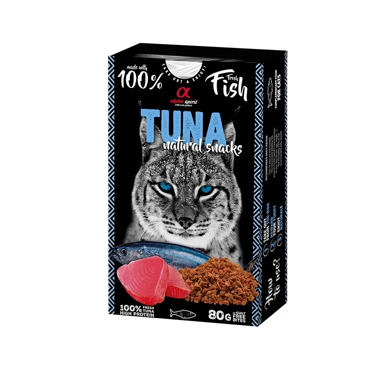 ALPHA SPIRIT Feline Atún Natural Snack 6x80gr - Alimento Complementario para Gatos con Pollo, Pavo y Atún