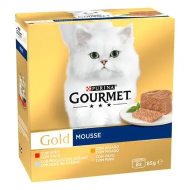 PURINA GOURMET Gold Mousse Surtido 8x85g - Comida Húmeda para Gato con Carne y Pescado