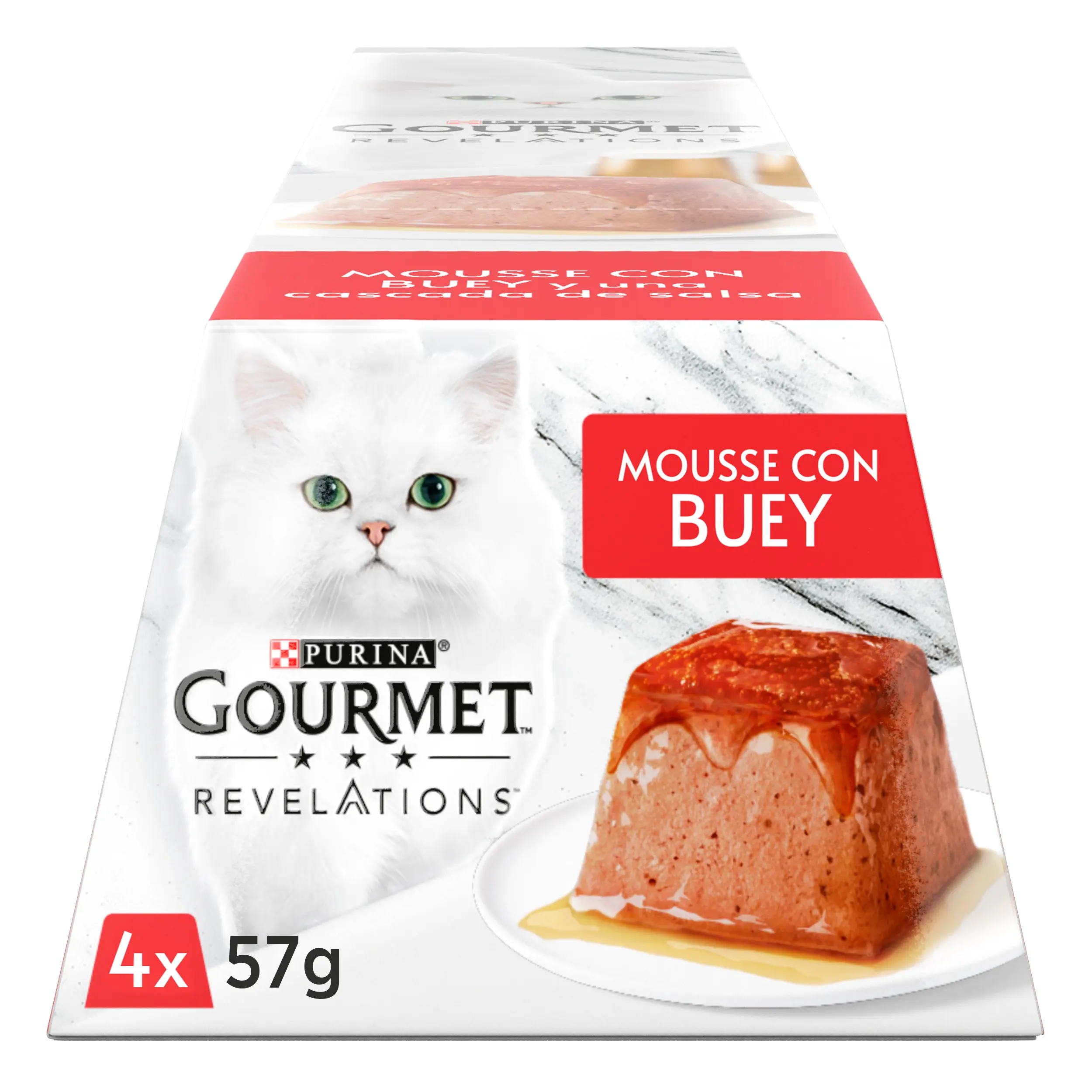 PURINA GOURMET Revelations Mousse de Ternera para Gatos - Caja 6x4x57g de Comida Húmeda Premium