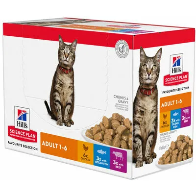 Comida Premium para Gatos Adultos Hill’s HSP: Sabor Pollo y Ternera 12x85g