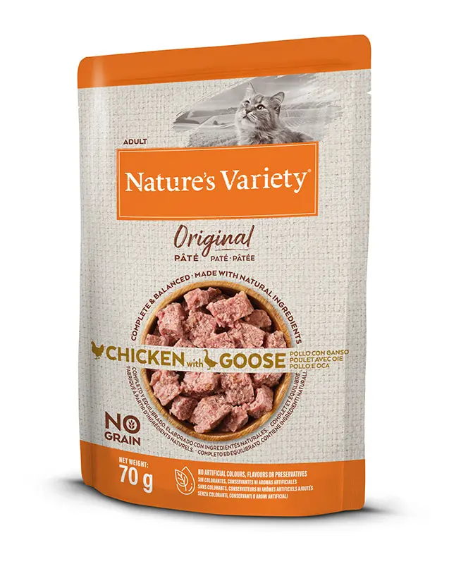 Nature’s v original feline adult paté de pollo y ganso 12x70g - comida húmeda saludable para gatos